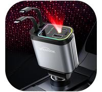 WHATOOK Retractable Car Charger Adapter: 4 in 1 Cigarette Lighter with Starry Sky LED,66W Fast USB C Mobile Phone Automobile Charger, Ford Fiesta Car Accessories Gadgets Gifts for Men Women Christmas