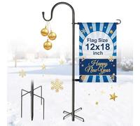 WHATOOK Shepherds Crook Hooks: 193 cm Adjustable Height Shepherds Hooks with 5 Prong Base & Flag Pole Holder, Metal Border Hook for Garden Lights, Lanterns, Plant Baskets