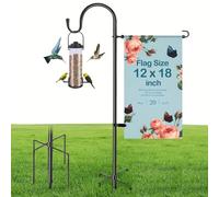 WHATOOK Shepherds Crook Hooks: 234 cm Adjustable Height Shepherds Hooks with 5 Prong Base & Flag Pole Holder, Metal Border Hook for Garden Lights, Lanterns, Plant Baskets