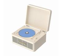 WhatPlus Portable CD Player with Bluetooth 5.2, Rechargeable Battery & Built-in Speakers - Hi-Fi Retro Suitcase Design for Home Decor, AUX/TF Card Support - Ideal Gift (Vintage White)