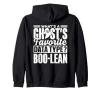 What's A Ghost's Favorite Data Type Boo-Lean Cute Ghost Boo Zip Hoodie