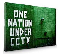 Whats On Your Wall.com Canvas Art | Banksy One Nation Under CCTV | Green Abstract Wall Art | Framed Canvas Print for Living Room, Bedroom, Bathroom, Kitchen