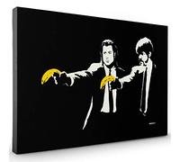 Whats On Your Wall.com Canvas Art | Banksy Pulp Fiction Yellow Banana Guns Wall Art | Abstract Retro Wall Décor for Living Room