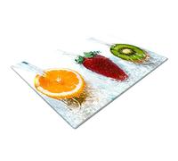 Whats On Your Wall.com Glass Chopping Board | Rectangular, 28x20cm, 300g | Heat Resistant, Non-Porous, Easy-Clean | Non-Slip Rubber Feet | Orange, Green, Red
