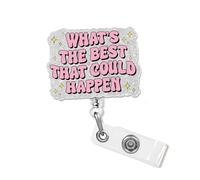 Whats The Best that Could Happen Badge Reel with Silver Glitter, Funny Mental Health Retractable ID Clip Holder Gift for Nurse, CNA, RN,Nursing Student, Social Workers, Coworker