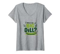 What's The Big Dill Funny Pickle Pun Foodie Humor V-Neck T-Shirt, Women, Heather Grey, S
