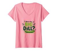 What's The Big Dill Funny Pickle Pun Foodie Humor V-Neck T-Shirt, Women, Pink, XL