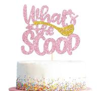 What's the Scoop Cake Topper, Scoop Theme Gender Reveal Supplies, Welcome Baby Baby Shower Announcement Party Decoration, Pink Glitter