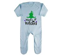 What's up Witches [HALLO19] Baby Romper Jumpsuit with feet, 3-6 Months, Pastel Blue