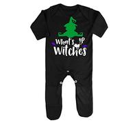 What's up Witches [HALLO19] Baby Romper Jumpsuit with feet, 6-12 Months, Black
