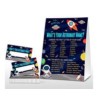 What's Your Astronaut Name Game - Outer Space Birthday Party Games for Boys - Family School Classroom Activity - 1 Standing Sign and 30 Stickers - Kids Space Party Supplies Decorations(12)