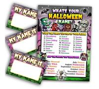What's Your Halloween Name? Game Sign + 25 My Name is Tags - Spooky Party Game