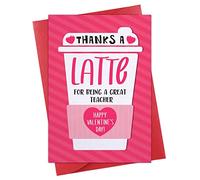 WhatSign Teacher Valentine Day Card - Thanks a Latte Valentines Day Gifts for Teachers with Envelope 4x6