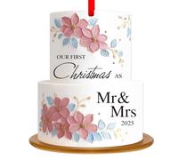 WhatSign Wedding Ornament for Newlywed Couples - Acrylic Our First Christmas as Mr & Mrs 2025 Acrylic Holiday Decor Cake Shape Engagement Gift Personalized Keepsake for First Married Christmas Tree