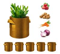 WHATWEARS 5 Pack 3 Gallon Plant Grow Bags, Thickened Nonwoven Fabric Pots with Handles, Vegetable Planter Bags Containers, Cloth Planters for Garden Vegetable/Flower/Plant/Fruits Outdoor(Brown)