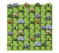WHATWEARS Hanging Planter Bags, 64 Pockets Hanging Vertical Wall Mounted Planter Planting Grow Bag, Gardening Vertical Greening Flower Container Plant Pouch Storage Bags(1m×1m, Green)