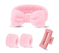 WHAVEL 5PCS Spa Headband and Wristband Set with Hair Clips - Get Ready Headbands Wrist Bands for Washing Face Skincare Face Wash Headband Makeup Hair Band