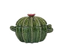 Whbbbj Ceramic Cactus Shaped Soup Bowl, Cactus-Shaped Soup Bowl with Lid and Two Handles, 3D Cactus Shaped Tableware, Perfect for Rice, Soup, Salad, and Snacks