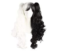 WHBHD Anime Coer Wig. Lolita Long Courly Clip auf Pferdeschwänzen Anime Cosplay Perücke(weiß/schwarz)