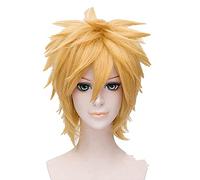 WHBHD Anime Uzumaki Cosplay Short Yellow Wig Layered Heat Resistant Hair + Wig Cap+Headband Halloween Party Role Play Prop