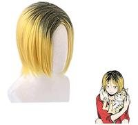 WHBHD CosNoble Kozume Kenma Cosplay Wig with keychain Anime Costume Short black Gradient gold Hair with Keyring