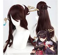 WHBHD Game Genshin Impact Beidou Cosplay Wigs Long Brown Straight Wig Synthetic Hair With Chip Removable bun Heat Resistant