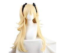 WHBHD Game Genshin Impact Fischl Cosplay Wig Long Yellow Wigs with Ponytails Heat Resistant Synthetic Hair Free Ribbon