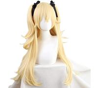WHBHD Game Genshin Impact Fischl Cosplay Wig Long Yellow Wigs with Ponytails Heat Resistant Synthetic Hair Free Ribbon