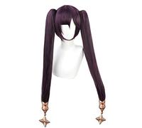 WHBHD Game Genshin Impact Mona Cosplay Wig Long Straight Purple Wigs with Ponytails Heat Resistant Synthetic Hair Role Cos