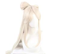 WHBHD Game Genshin Impact Ningguang Cosplay Wig Long Straight Beige Wigs with Bow Heat Resistant Synthetic Hair Halloween