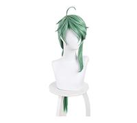 WHBHD Genshin Impact BAIZHU Cosplay Wig Baishu Green 90cm Long Straight Braided Ponytail Hair Role Play Cos Props Handsome Gray green