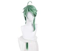 WHBHD Genshin Impact Baizhu Cosplay Wig Removable Bun Baishu Green 90cm Long Straight Braided Ponytail Heat Resistant Hair Role Play