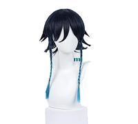 WHBHD Genshin Impact Game Venti Gradient Blue Short Braided Cosplay Hair Wig Costume+ wig Cap 2021 Anime