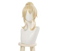 WHBHD Genshin Impact Jean Cosplay Wigs with Ponytail Blonde Curly Wig with Bangs Heat Resistant Synthetic Hair Game Cos