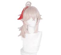 WHBHD Genshin Impact Kazuha Cosplay 36cm Ponytail Pale Blonde Mixed Red Synthetic Hair Heat Resistant Synthetic Wigs Halloween