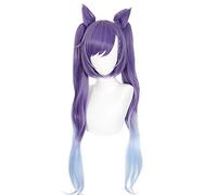 WHBHD Genshin Impact Keqing Mixed Purple Ponytails Wig Long Heat Resistant Synthetic Hair Halloween Party Cosplay Role Play