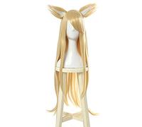 WHBHD K/DA Ahri Cosplay Wigs Blonde Long Straight KDA Cosplay Wig with Ears Halloween Heat Resistant Synthetic Hair