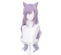 WHBHD Kосплей Game Genshin Impact Keqing Cosplay Париоаний Wig Ekor Kuda Campuran Ungu Tahan Panas Halloween Sintetis