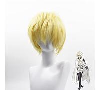 WHBHD Seraph Of The End Mikaela Hyakuya 32Cm Wig Cosplay Rambut Sintetis Tahan Panas Pirang Emas Pendek
