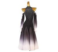 WHDEBPRD Strapless Tango Dance Dresses Gradient Ballroom Performance Costume High Collar Waltz Foxtrot Practice Dancewear,Black,M