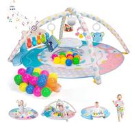 WHDJSPIN® Baby Play Mat, Large Baby Play Gym with Music Piano and Rattles, Thicken Playmats & Floor Gyms for 0-36 Months Newborn Babies Activity Mat Infants Sound Toys Baby Gift, Blue Pink-Round