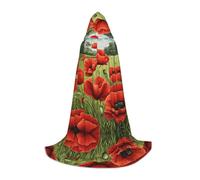 WHDNZZSY Beautiful Red Poppy Flower Print Halloween Hooded Cloak for Teenagers 35"-55" Halloween Robe Cape with Hood Medieval Cosplay Wizard Witch Costumes
