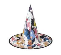 WHDNZZSY Colorful Cartoon Horses Print Halloween Witch Hat for Women Cosplay Costume Dress Up Halloween Party Decoration