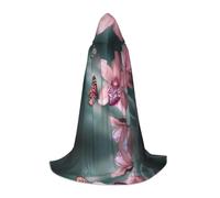 WHDNZZSY Flower Butterfly Soft Fresh Spring Print Halloween Hooded Cloak for Teenagers 35"-55" Halloween Robe Cape with Hood Medieval Cosplay Wizard Witch Costumes