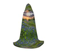 WHDNZZSY Texas Bluebonnets Scenery Print Halloween Hooded Cloak for Teenagers 35"-55" Halloween Robe Cape with Hood Medieval Cosplay Wizard Witch Costumes