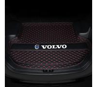 WHDPPP Tailored Car Boot Mat for Volvo XC60 2018-2024 | Leather Rear Trunk Liner with Raised Edges | All Weather Cargo Tray | Floor Guard Cover | Waterproof Protector Carpet, Black Red