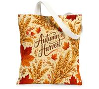 Wheat Canvas Tote Bag for Women, Autumn Rustic Maple Leaf Berries Fall Gold Washable Reusable Small Tote Bags Ideas for Tra, Gold, 13x15 Inch