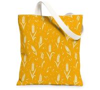 Wheat Canvas Tote Bag for Women, Fall Natural Leaves Dots Fall Yellow Washable Reusable Aesthetic Tote Bags Ideas for Travel Work Shopping Bookstore 13x15 Inch