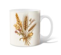Wheat Ceramic Coffee Mug, Rustic Natural Flowers Grasses Fall Beige Novelty Tea Cup with Handle Gift for Friends Family Coworkers Teachers Couples Employees 11 Oz
