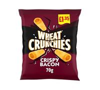 Wheat Crunchies Crispy Bacon Crisps 16 x 70g PMP - Crunchy Wheat Snack Tubes with Bold Bacon Flavour - Cooked in Sunflower Oil - Vegetarian Friendly, No MSG, Artificial Colours or Flavours